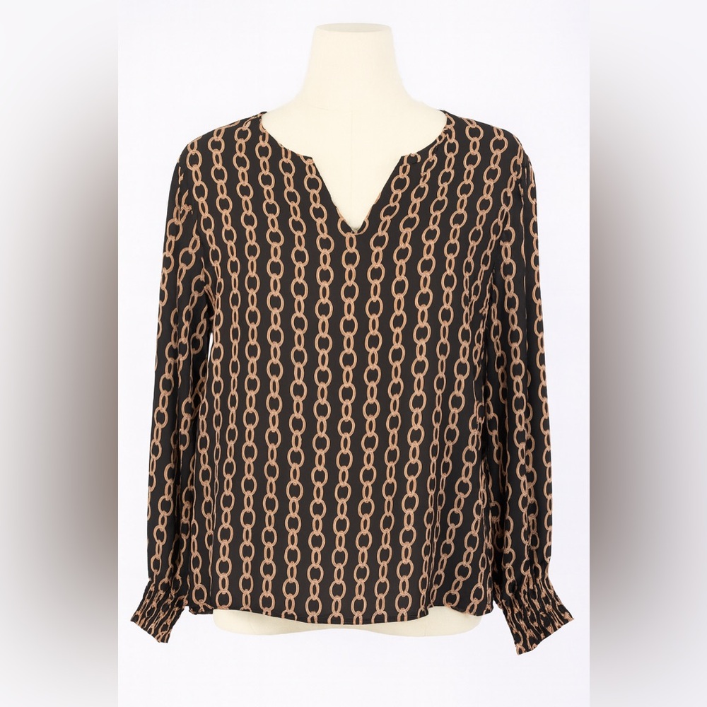 Vintage Worthington Black and Tan Chain Print Blouse XL